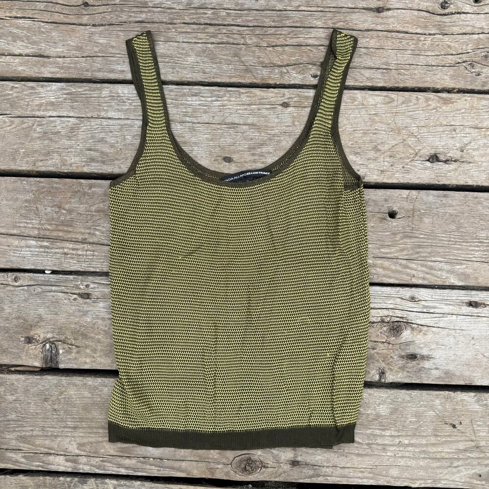 Linda Allard Ellen Tracy Knit Tank Top 90s Vintage Women Size Medium Green
